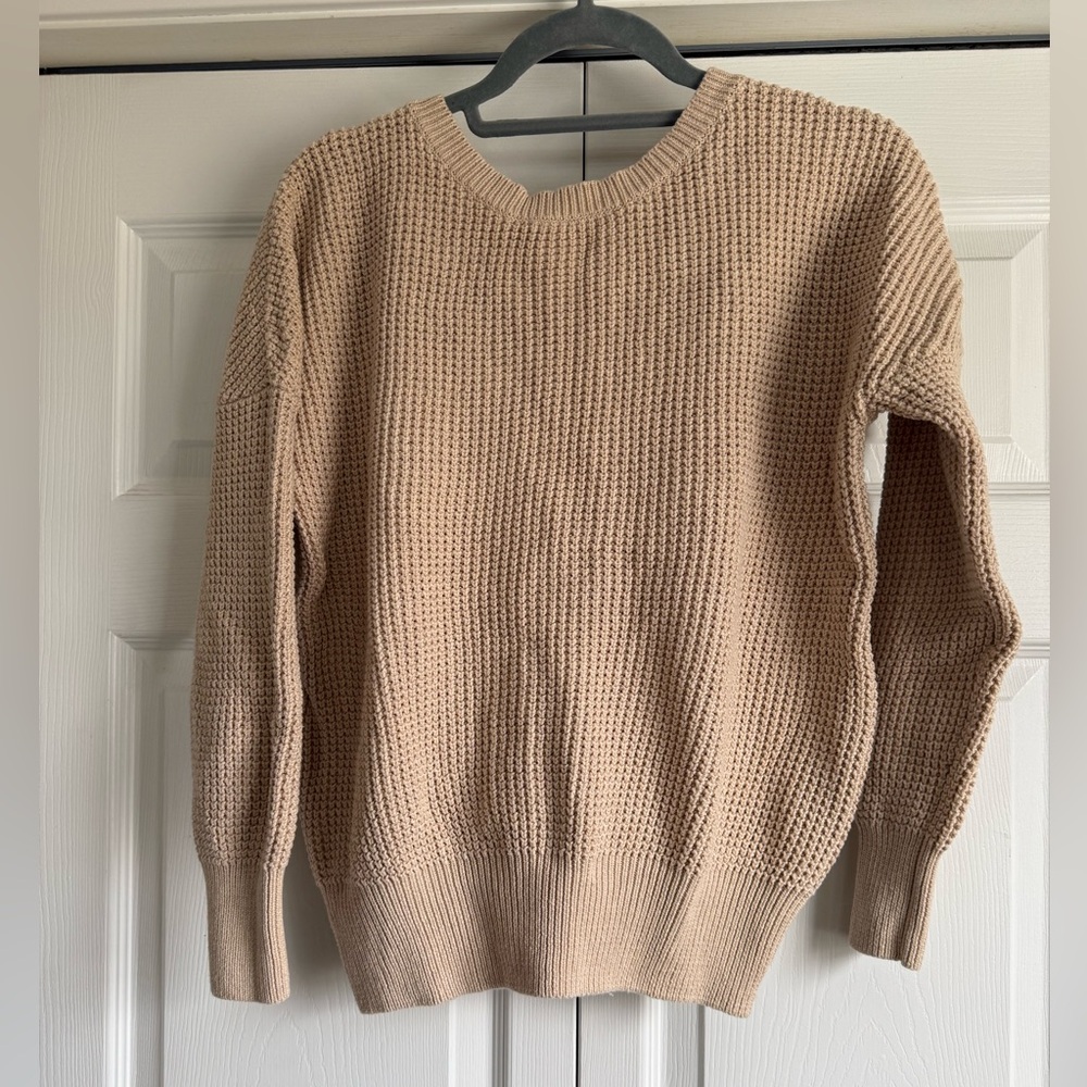 Source Unknown Beige Waffle Knit Crewneck Sweater